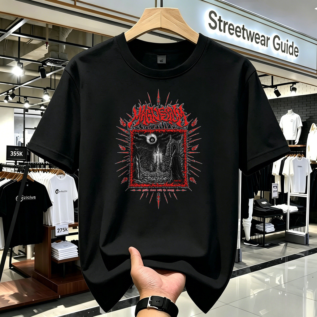 Kaos Lengan Panjang Unisex Hitam Motif Gothic Metal Dark Fantasy