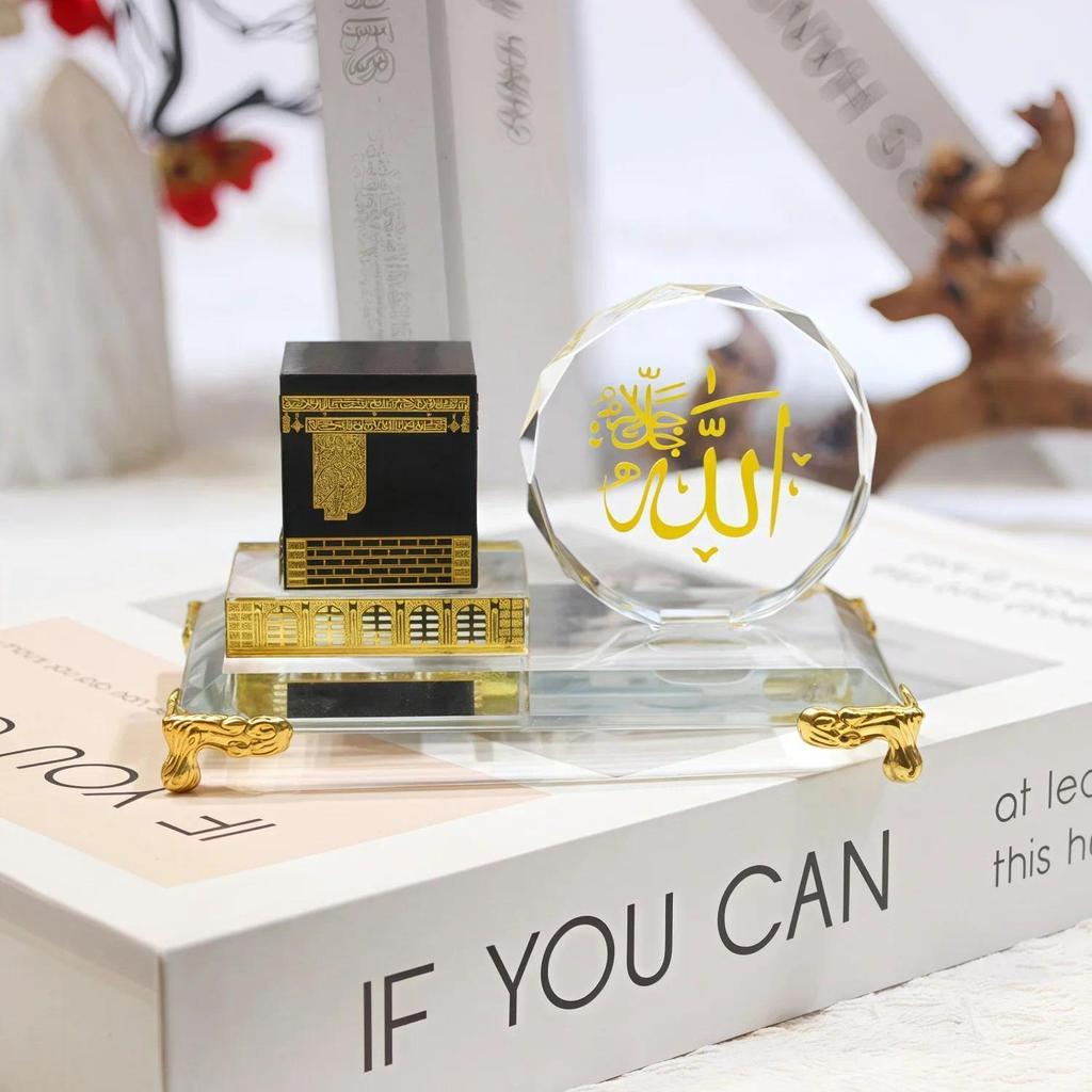 Muslim Crystal Gilded Kaaba Model Kits Muslim Showpiece Islamic Architecture Handicraft Home Vehicle