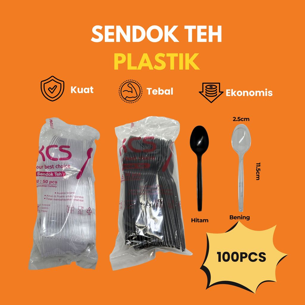 Sendok Teh Plastik KCS | Hitam Bening isi 100 pcs | Sendok Teh Sekali Pakai Steril | Sendok Pudding 