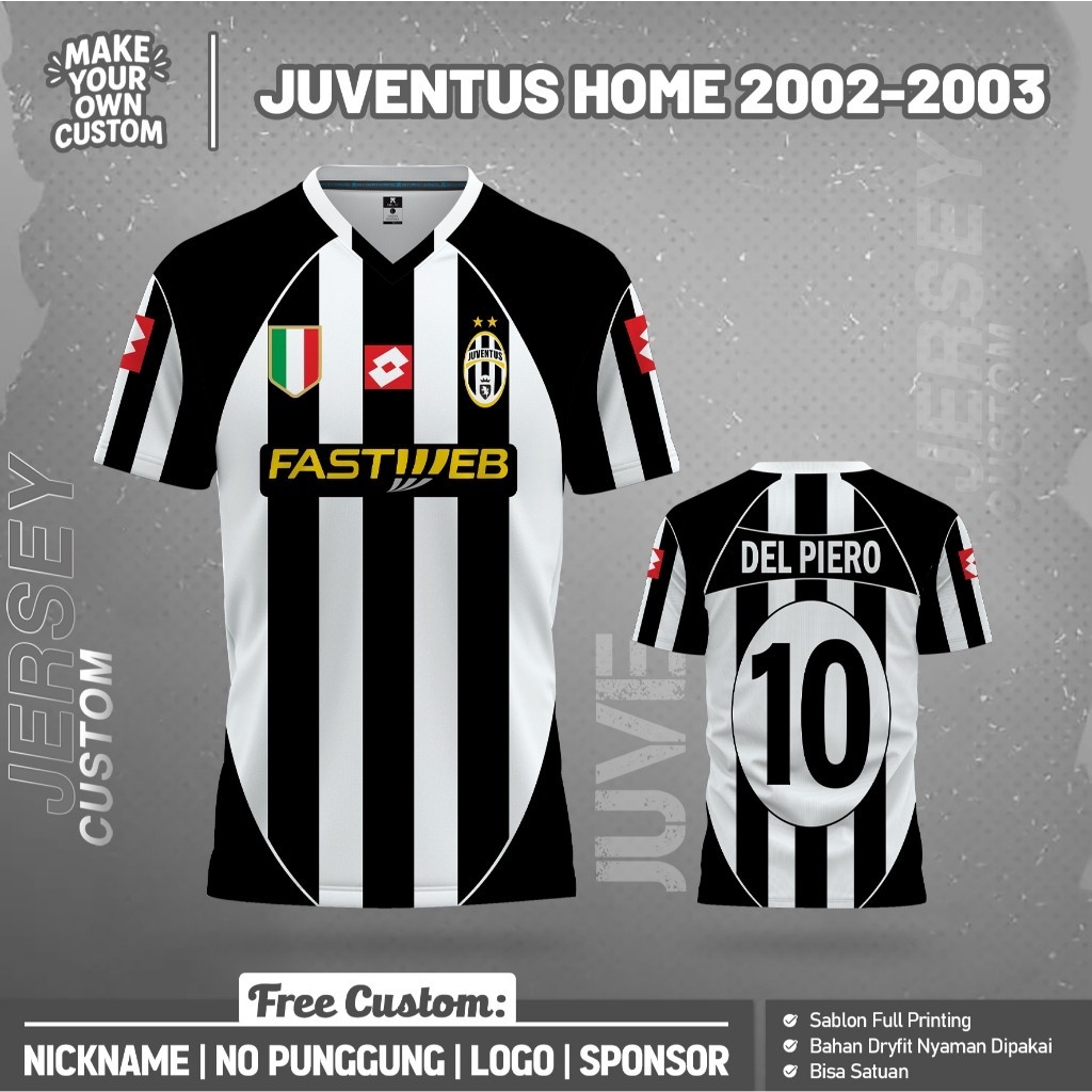 Jersey Bola JUVENTUS HOME 2002-2003 PENDEK Free  custom nama dan no punggung Full printing