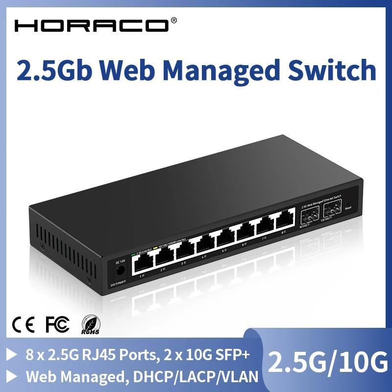 HORACO 8 Port 25Gb Web Managed Switch Network Switch with 2 SFP+ Smart Managed Homelab Ethernet Swit