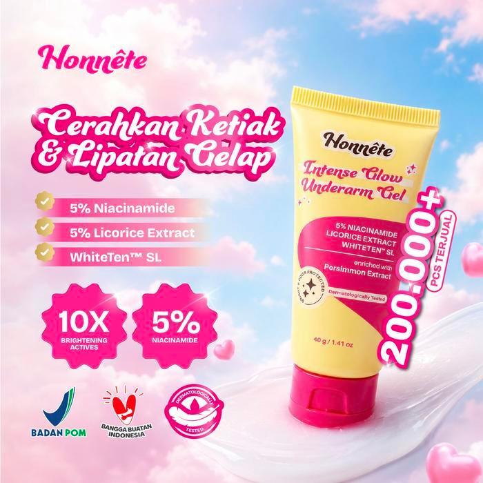 Honnete Intense Glow Underarm Gel 40g - Gel Pencerah Ketiak 5% Niacinamide Anti Bau Badan Dermatolog