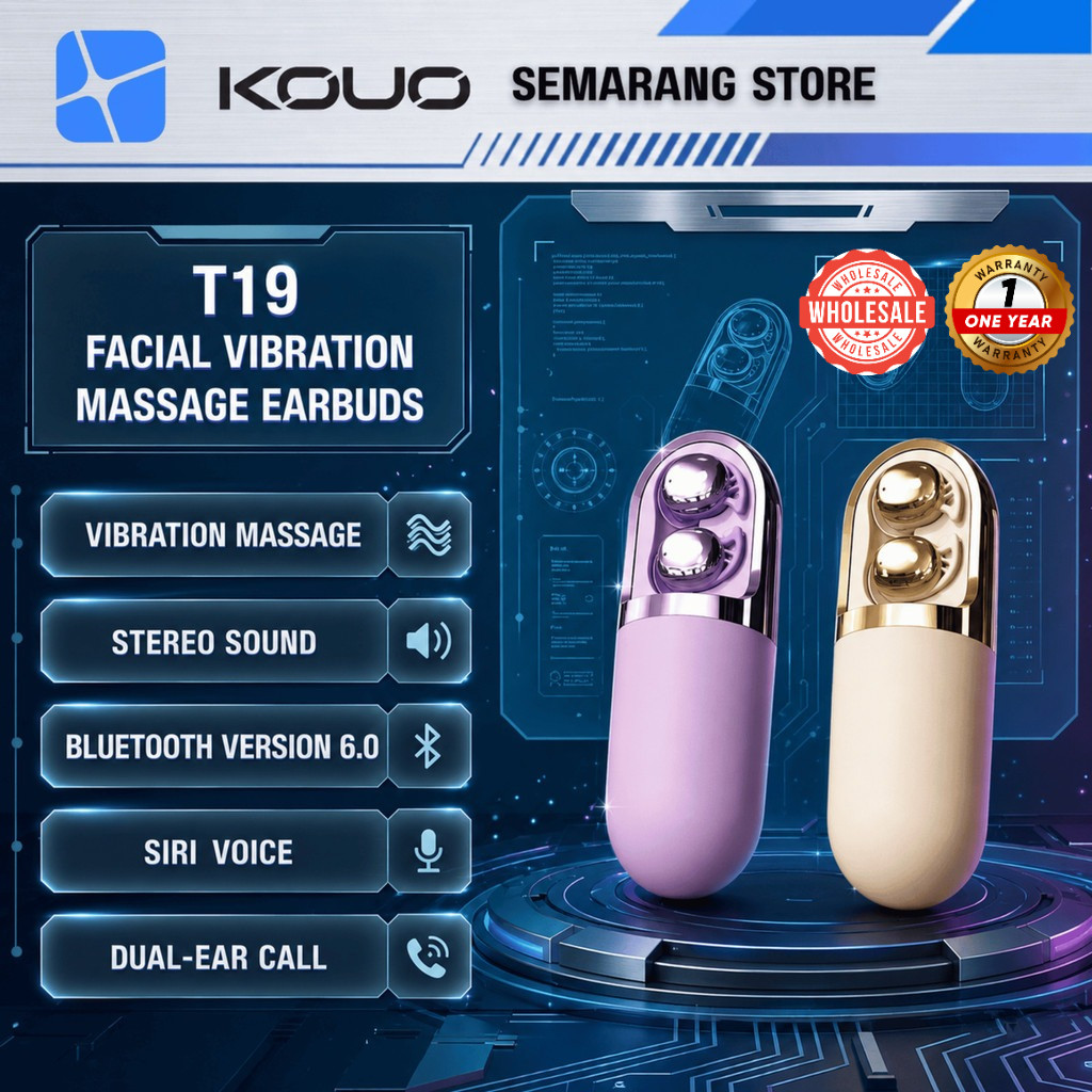 KOUO SEMARANG T19 TWS Facial Vibration Massage Headset Bluetooth 6.0 Earphone Wireless Earbuds Mini 