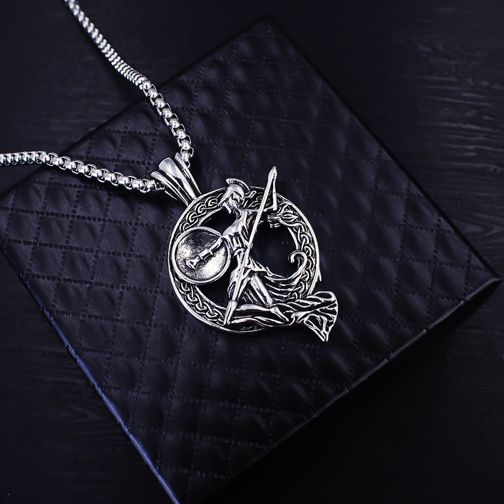 Kalung Stainless Steel Muse Yunani Mitologi Nordik Viking Roman Warrior Pendant