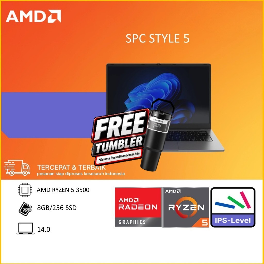 [FREE OFFICE] - Laptop Ryzen 5 SPC STYLE 5 VIBE AMD RYZEN 5 3500 8GB 256GB DOS 14 IPS FHD BACKLITE