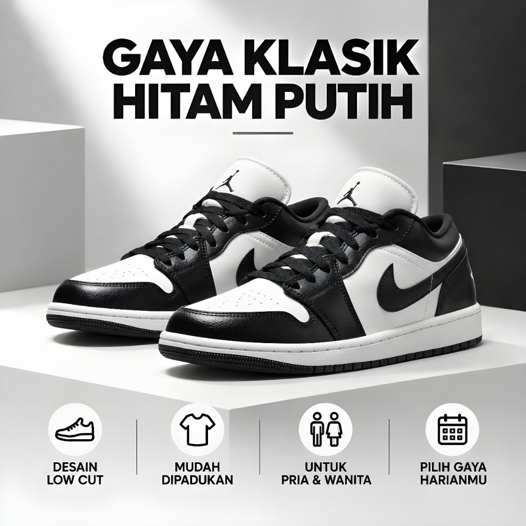 COD  NK Air Jordan 1 High '85 "Black White Sepatu Sneakers Low Cut Hitam Putih Pria Wanita Unisex Ga