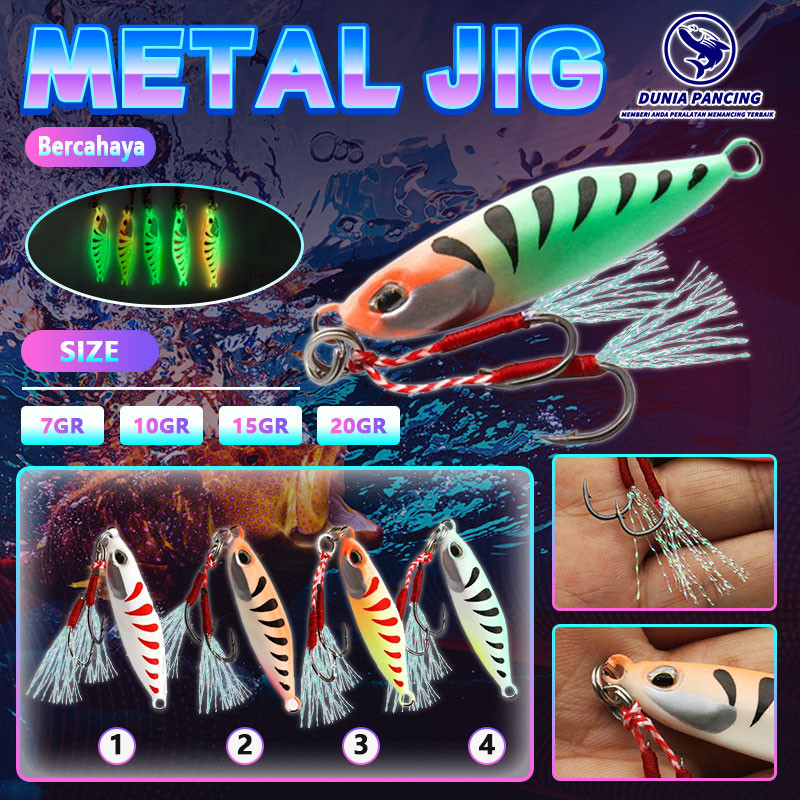 Umpan Metal Jig Premium GID 7g/10g/15g/20g Umpan Micro Jig  Mata Ikan 3D Double Assist Hook  Umpan P