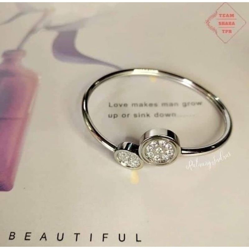 gelang titanium bangle bola permata silver