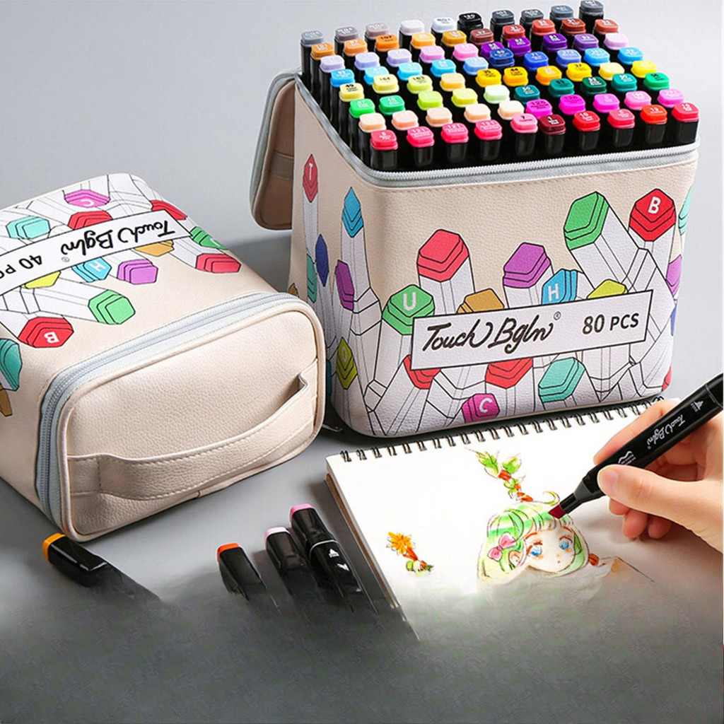 

40/80/120/168 Colors Bag Only Marker Pen Storage Bag Leather Square Shape Pencil Case