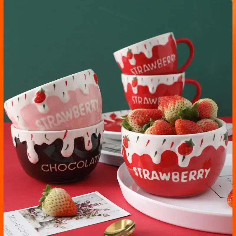 Ceramic tableware salad bowl cute strawberry yogurt bowl dessert fruit bowl ristmas cake bowl home c