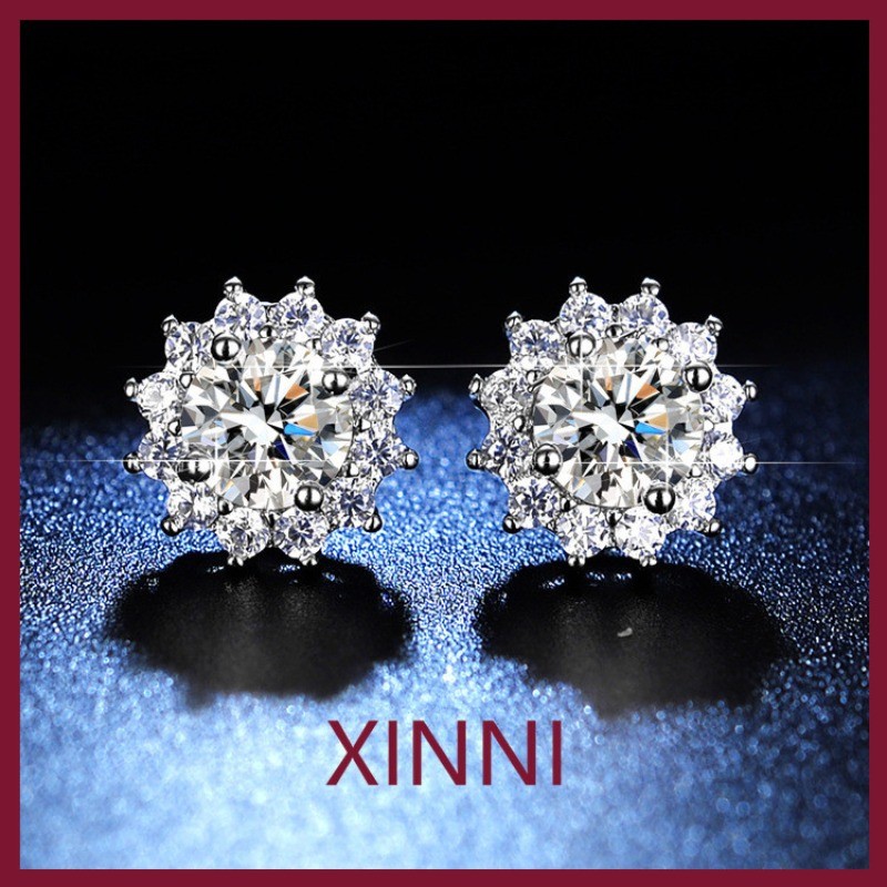 XINNI Anting Moissanite Simulasi Anting Fashion Bunga Matahari Anting Berlian Moissanite 1 Karat Per
