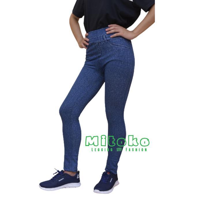 Legging Jeans import bahan elastis muat sampai BB80kg - hitam, allsize