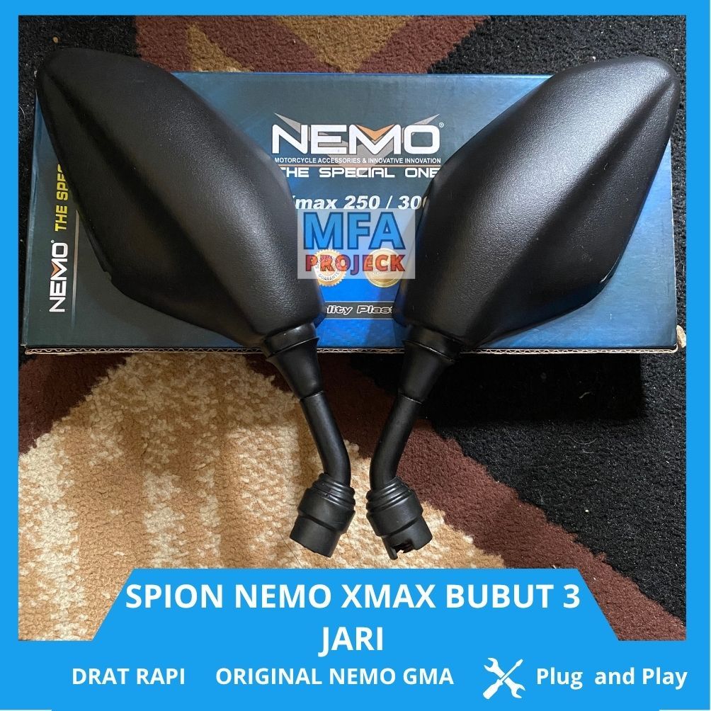 Spion Bubut 3 Jari Original Xmax Nemo Spion Bubut Tangkai Pendek Universal Semua Motor Honda, Spion 