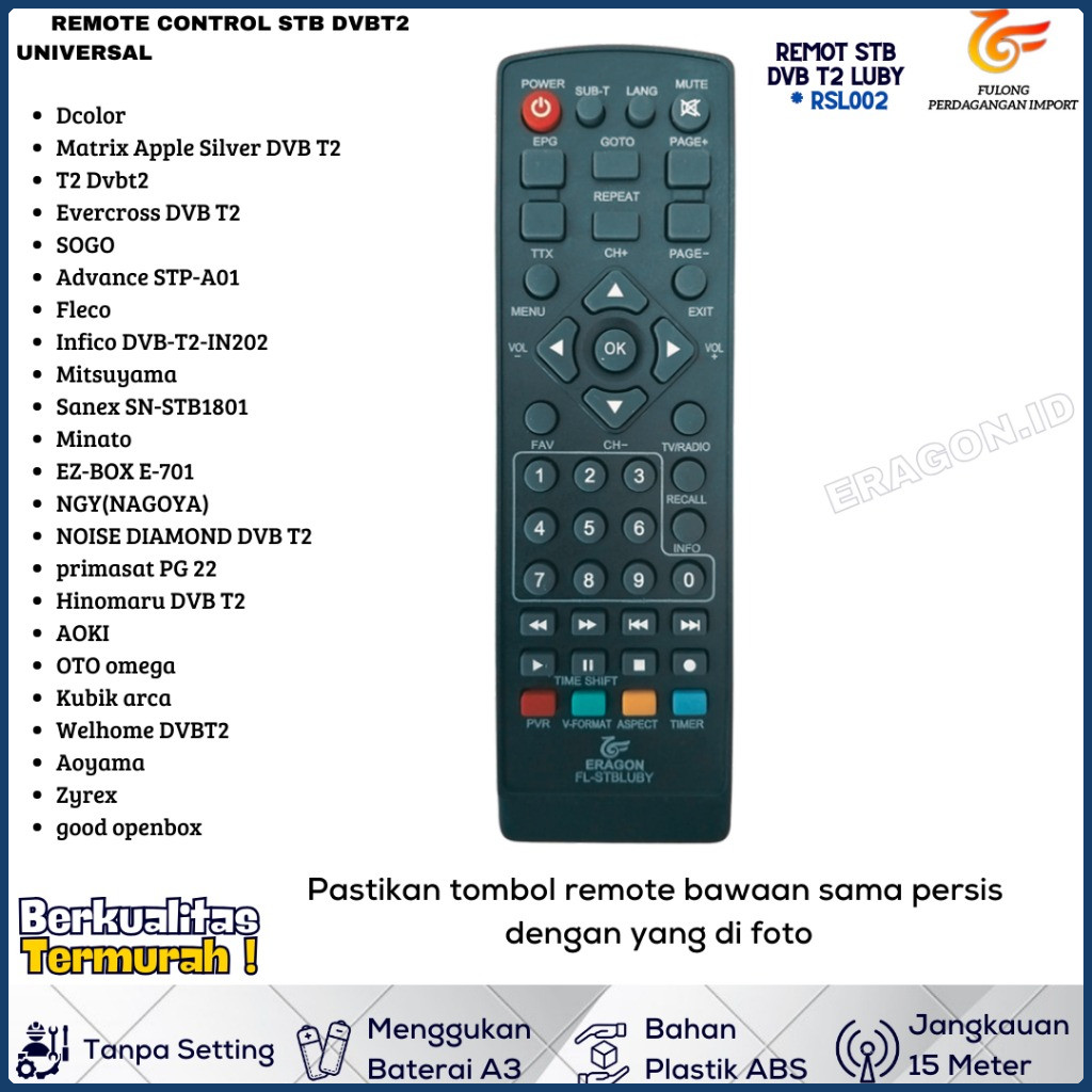 ERAGON | Remot Remote Set top box LUBY DVB T2 Parabola Advance PIOLINE NEW Hinomaru READY COD !!!