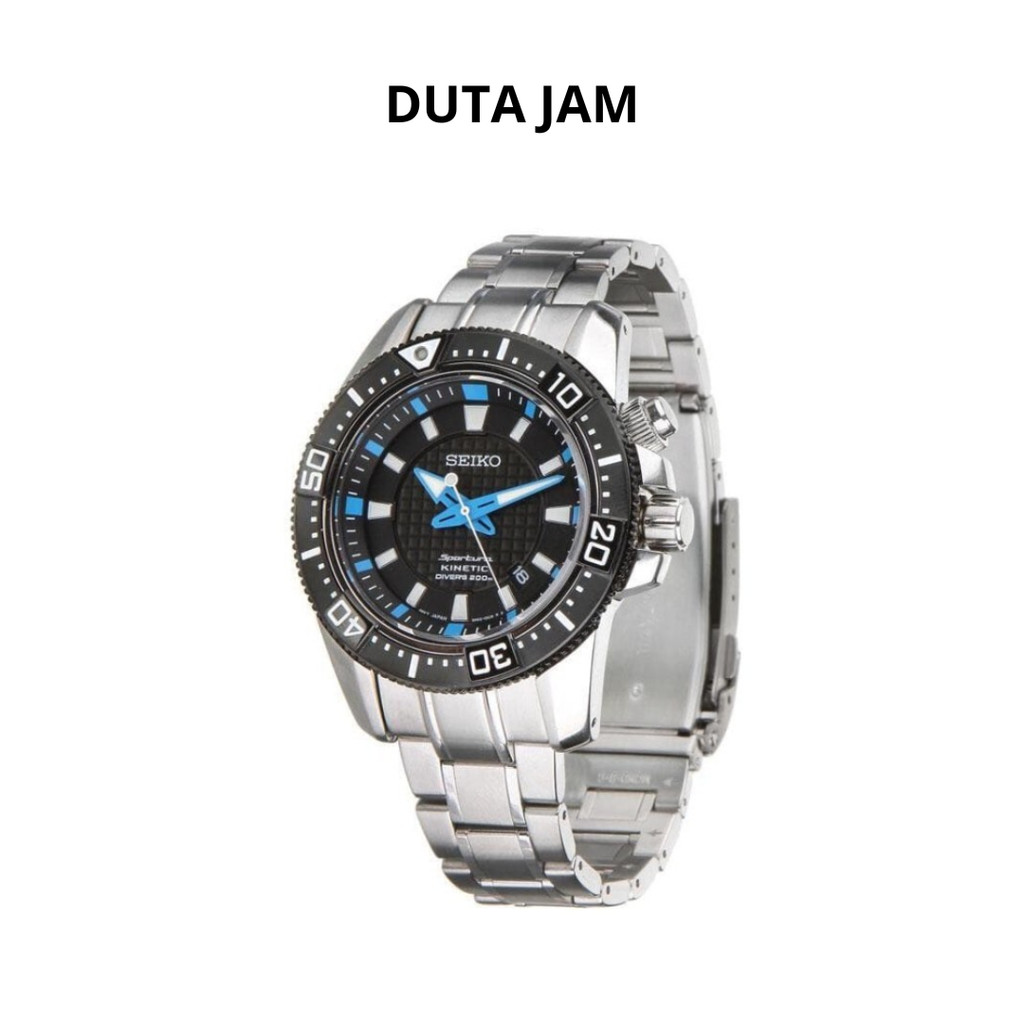 JAM TANGAN PRIA SEIKO KINETIC DIVER SPORTURA SKA561P1 ANALOG STAINLESS STRAP SILVER BLACK