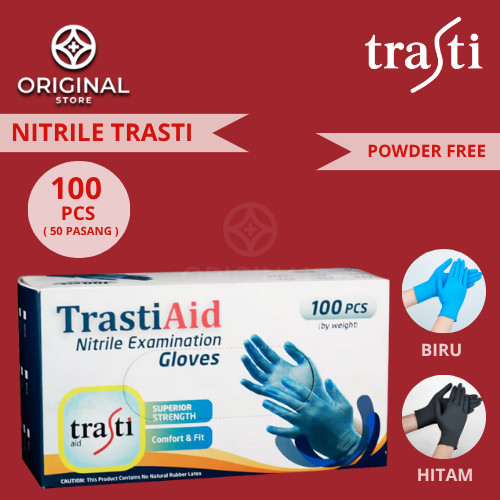 Sarung Tangan Karet Nitril Trasti Handscoon Gloves Nitrile Biru Isi100 handscoon