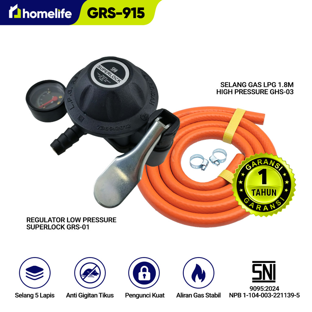 homelife Paket Regulator Superlock 01 Klik + Selang (GRS-915) Regulator Kompor Gas Superlock Regulat