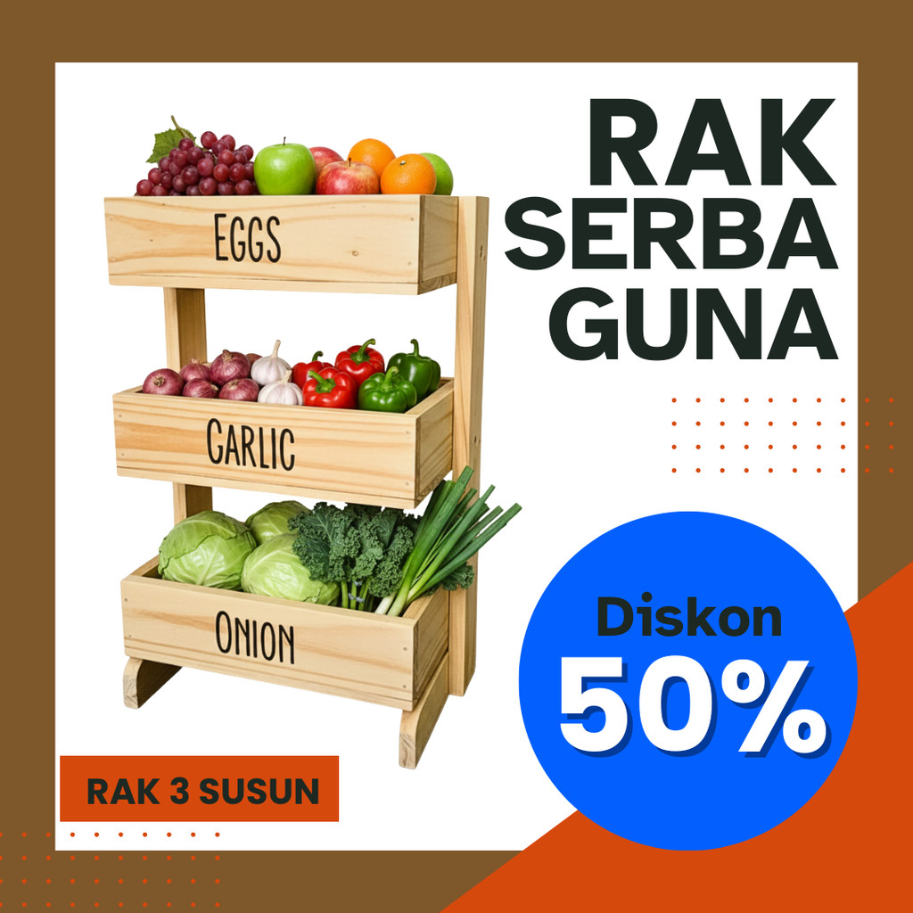 Rak Bawang Kayu 3 Susun / Rak Bumbu Serbaguna