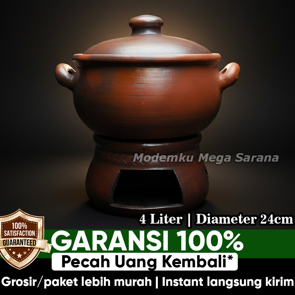 Set Panci 24 cm -  4 Liter + Keren / Anglo 22 cm Tanah Liat Tradisional - Panci Kendil Alat Sajian P