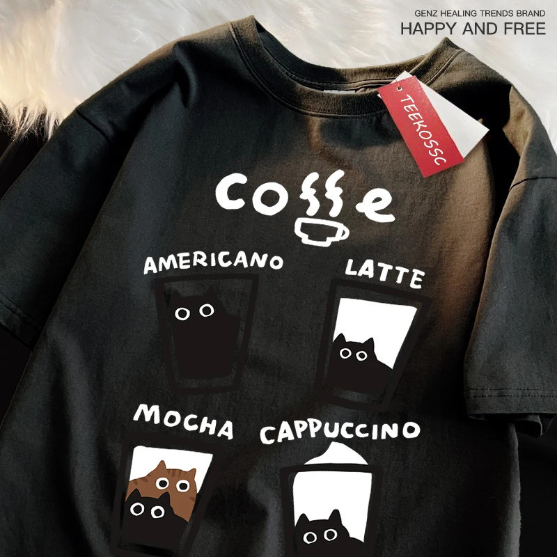 Baru Kaos oversized pria pola gaya Jepang kaos wanita kaos lengan pendek kemeja katun bernapas Atasa