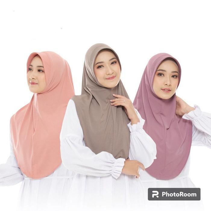 Hijab Bergo Instan Pet Jersey Premium Jilbab Daily Sporty Adem Polos L - Grey Latte
