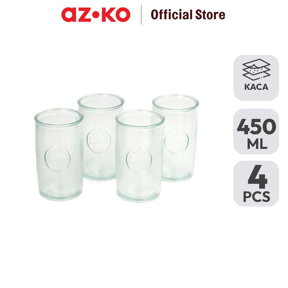 AZKO Delicia Gravar Gelas Kaca Highball 450 ml Set 4 Pcs Transparan Cup Bening Wadah Air Minum Tempa