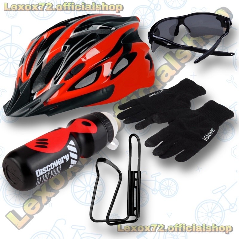 Helm Sepeda Mtb Taffsport Ultra Ringan Allsize Dewasa Unisex - Paket sepedahan Isi 5 Item Carbon & M