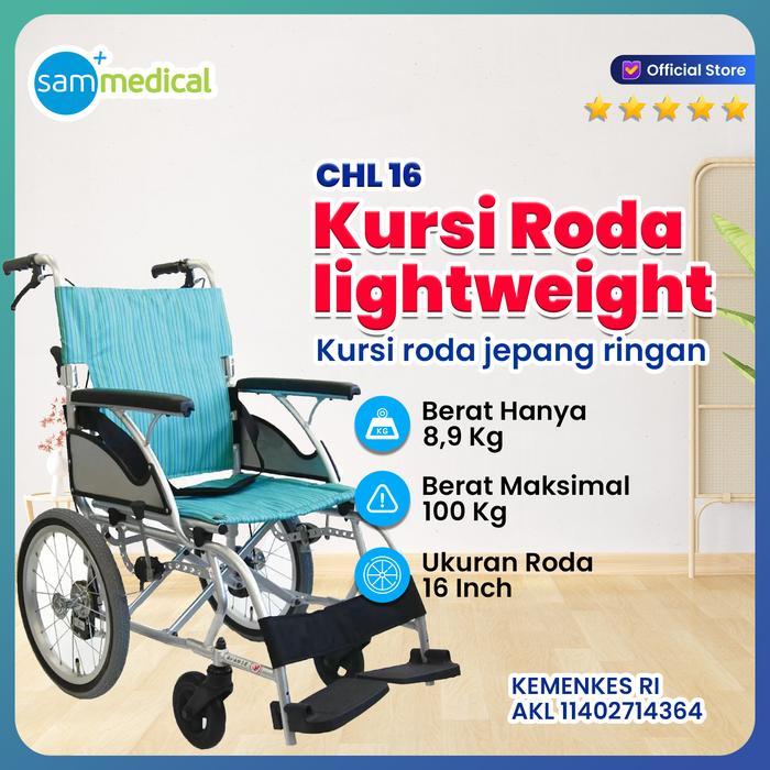 Kawamura Kursi Roda Jepang CHL 16  - Kursi Roda Ringan & Nyaman - Hijau Garis