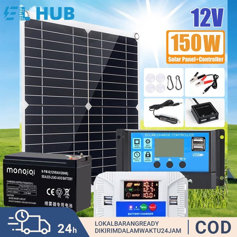 Panel Surya 60W/100W/120W/150W Solar Panel + Aki sprayer elektrik 12V12Ah + Free Lampu Mono Panel Kr