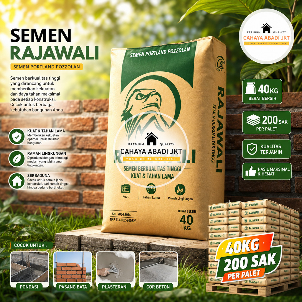 Semen Rajawali Portland Pozzolan PPC 40KG Asli SNI - Semen Bangunan Kuat untuk Cor Beton, Plester, A