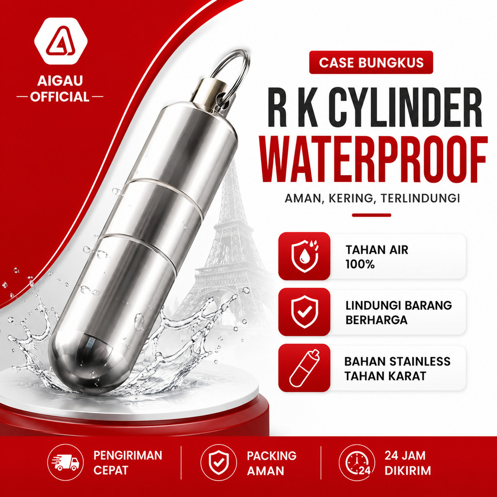 AIGAU Case Bungkus Silinder Gantungan Kunci Tempat Penyimpanan Cylinder Stainless Steel  Case - LC25