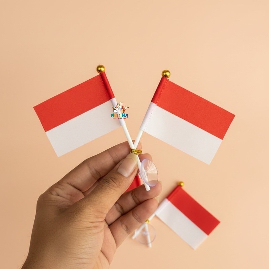 bendera merah putih mini tempel kaca hiasan unik