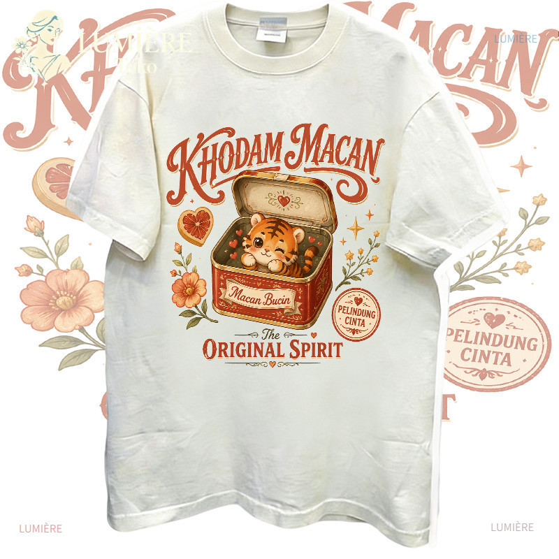 [COD]LUMIÈRE Toko|kaos wanita gaya korea oversize lengan pendek motif khodam macan bucin kaleng atas