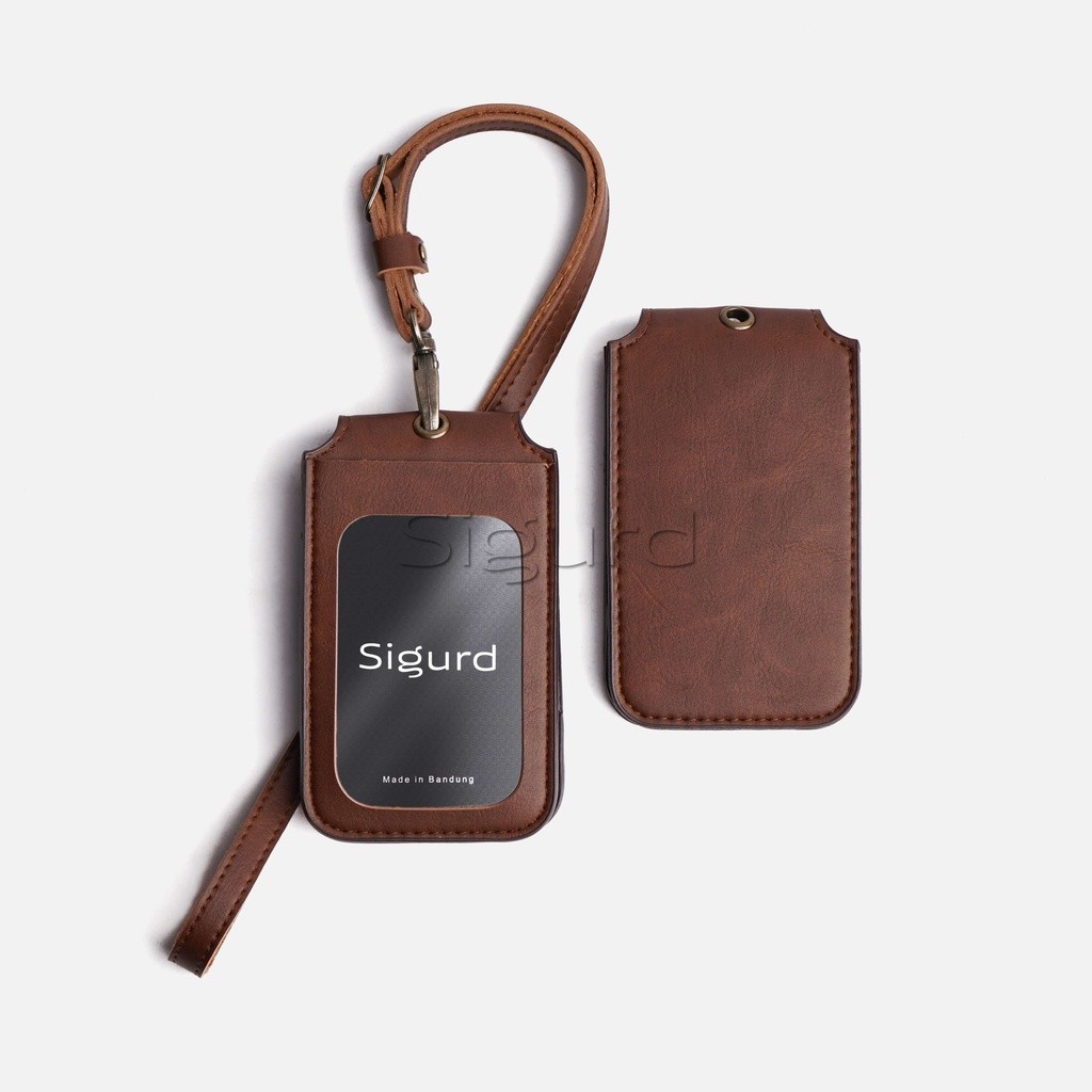 Sigurd - Porunn ID Card Holder Kulit Magnet id Card Kulit Coklat Name Tag Kulit Id Card ID Card Kuli