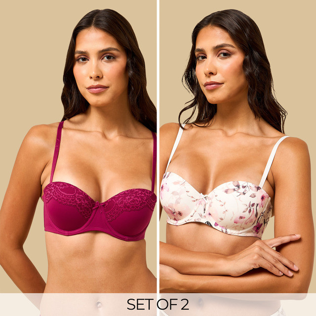 Max Fashions Pack of 2 - Assorted Balconette Bra White Multishade