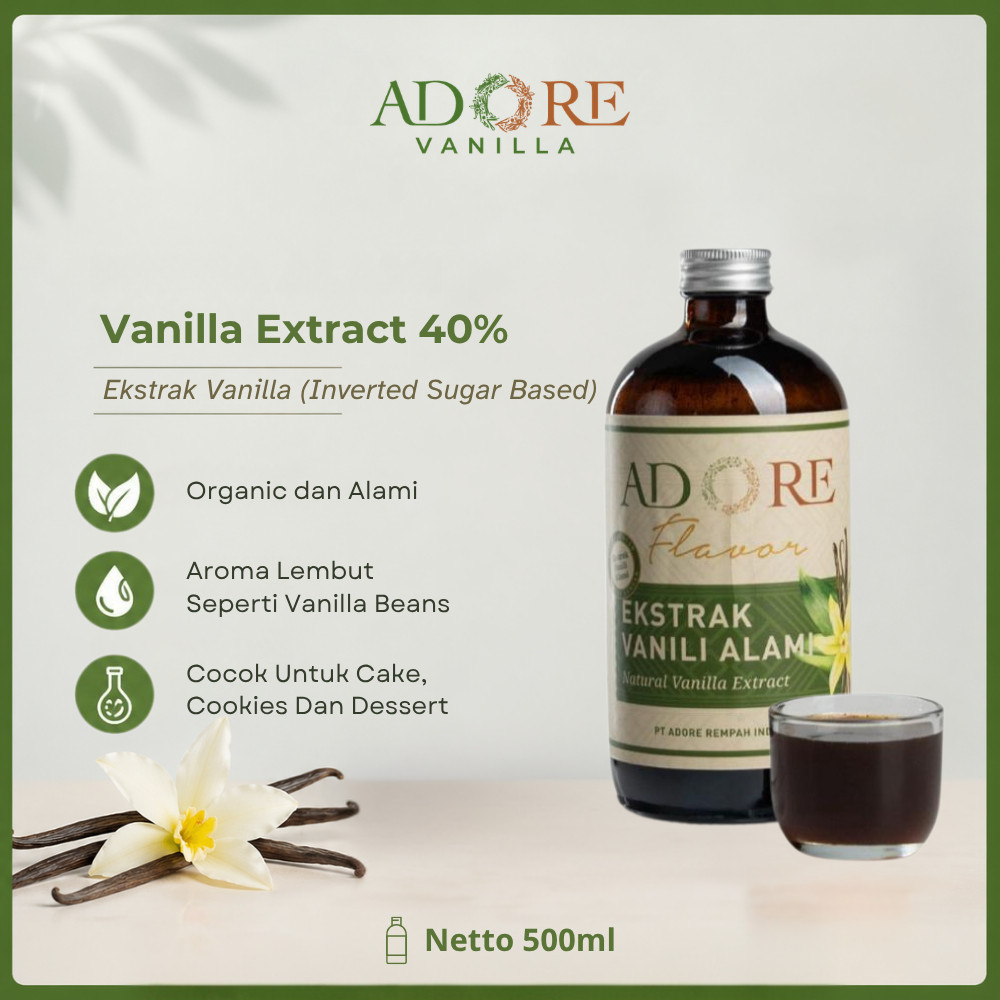 Adore Vanilla Extract  - 500 ml - Ekstrak Vanili Alami - Halal & BPOM