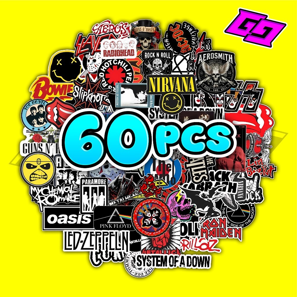 Stiker Pack band rock Waterproof untuk Laptop, Motor soft case dll
