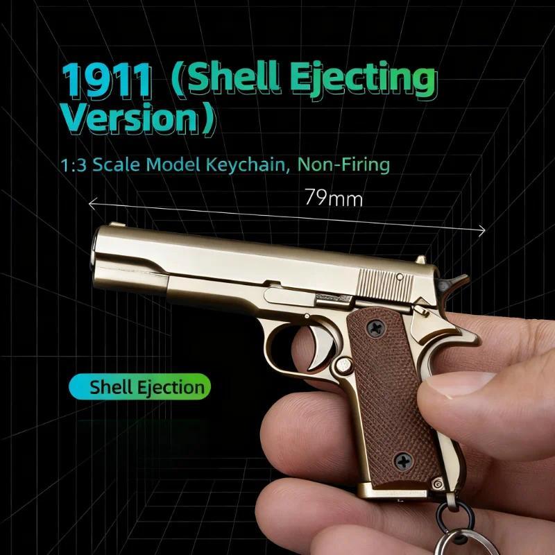 New 1:3 Scale M1911 Colt Pistol Model Keychain Shell Ejectable & Detachable Alloy Toy Decoration Cra
