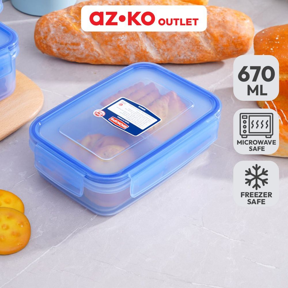 AZKO Outlet Komax Biokips Kotak Makanan Dengan 2 Sekat Rectangle 670 ml - Biru Bento Box Lunch Box K