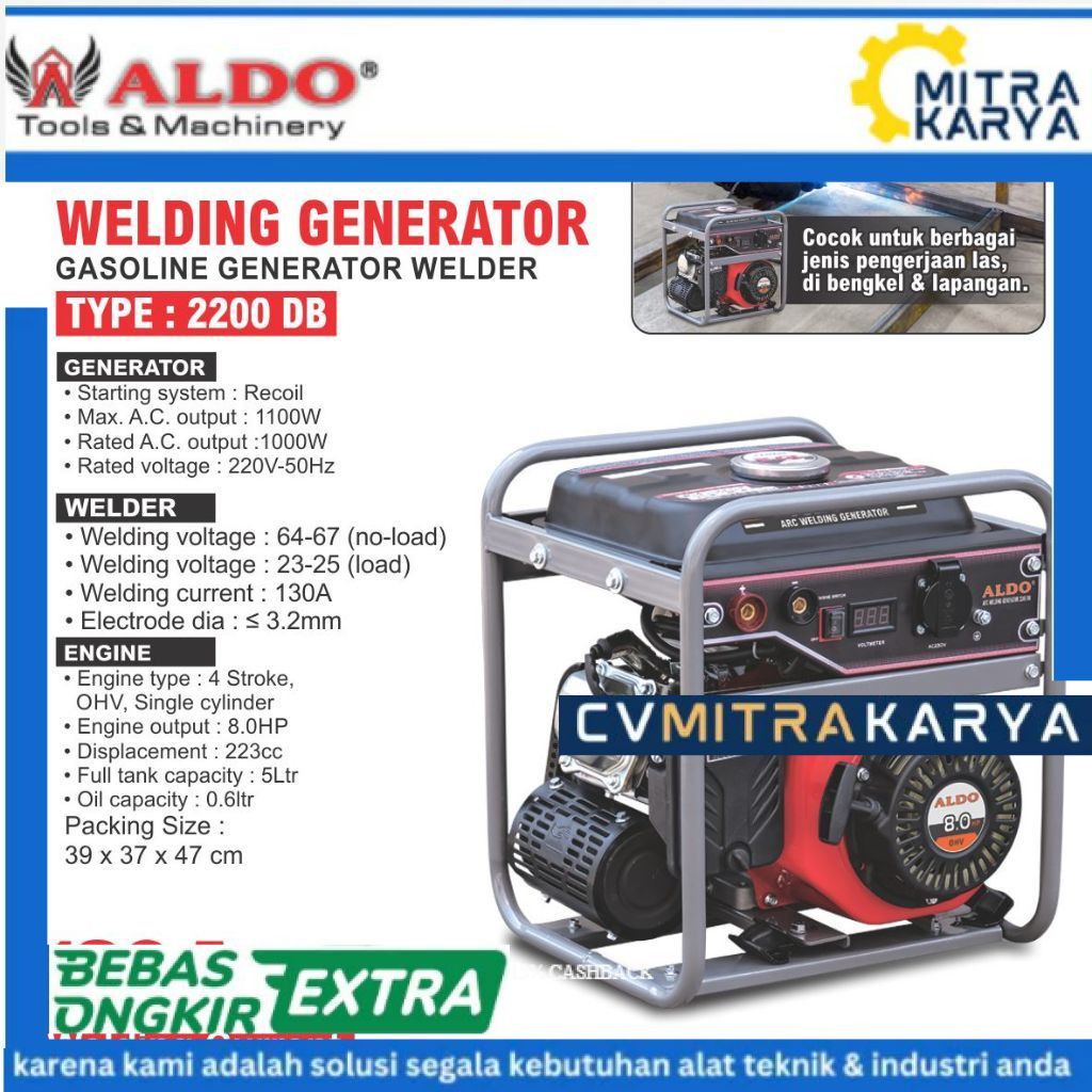 ALDO Welding Generator 130A 2200DB | Generator Las Genset Welder Mesin Las Portable Gasoline Generat