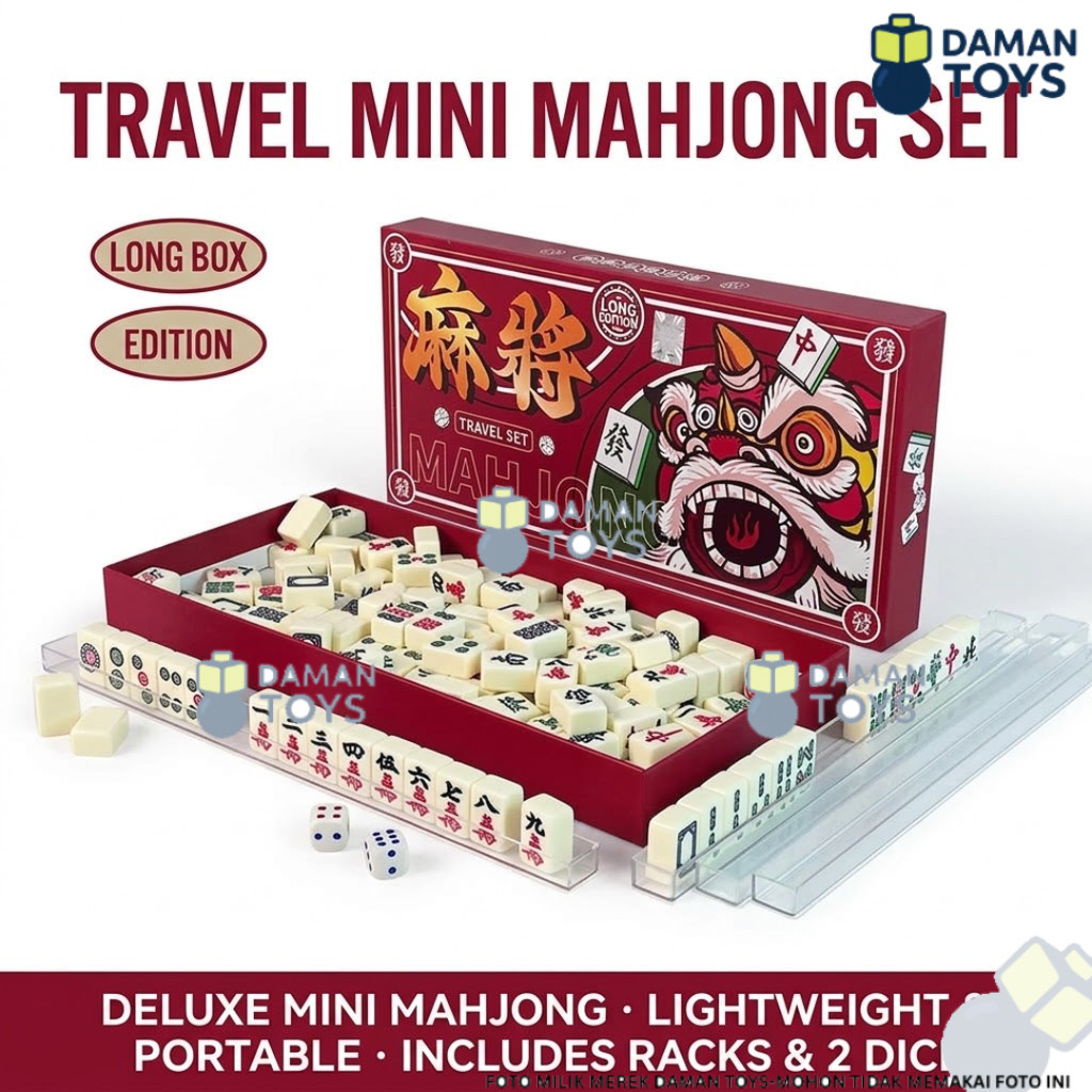 Mini Set Mahjong Block Travel Portable Set 144 Tiles Resin Dadu & Rak