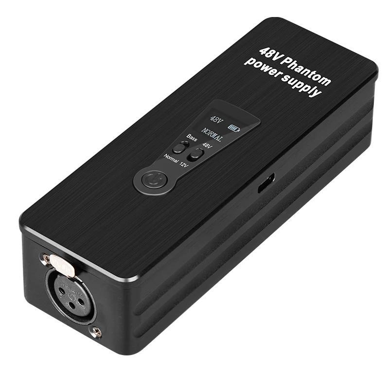 Phantom Power Supply 48V/12V Switch Rechargeable Portable for Condenser/Shot Microphones Mic Preamp 