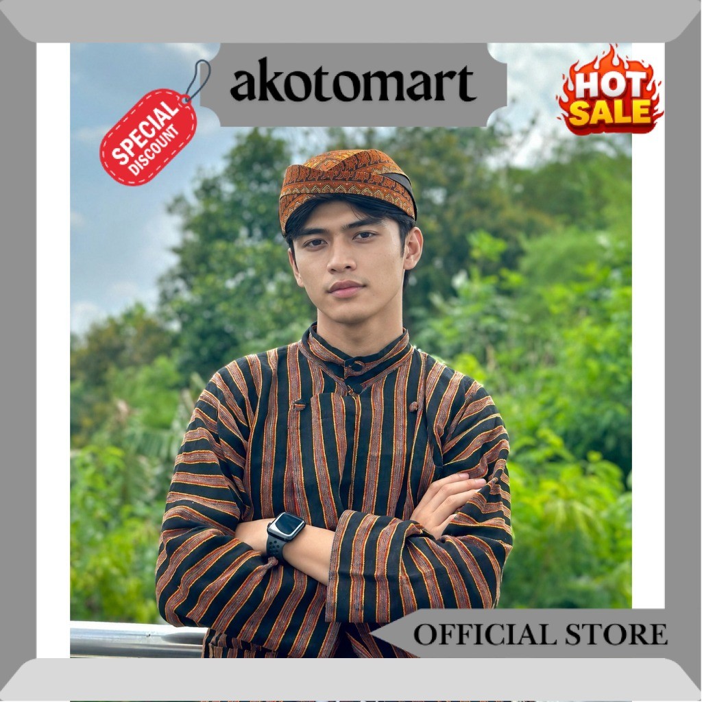Baju Surjan Lurik Pria Dewasa Premium - Bonus Blangkon Solo / Jogja GS