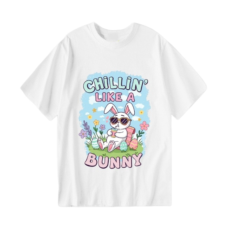 Kaos Distro Sablon Kelinci Pantai Stroberi Gajah Senyum Putih
