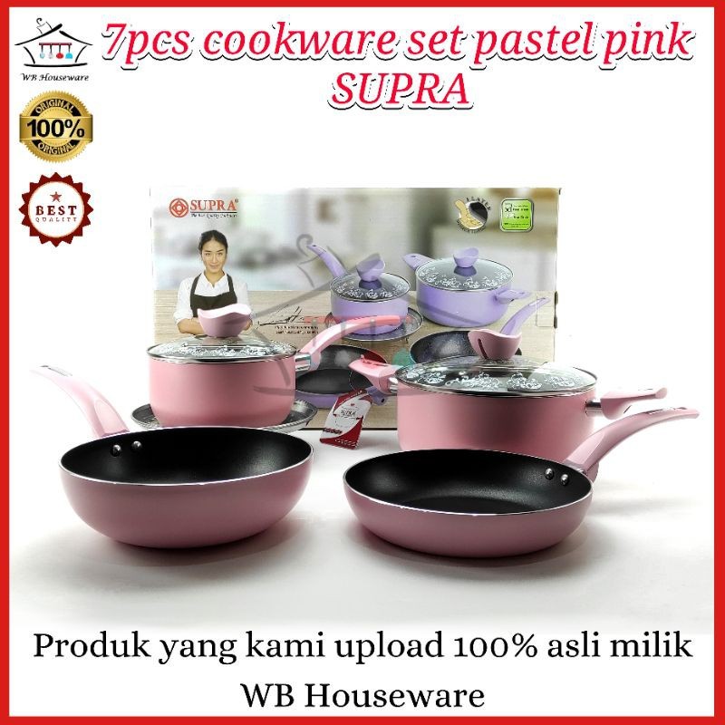 panci set / wajan anti lengket teflon / 7pcs cookware set pastel pink SUPRA