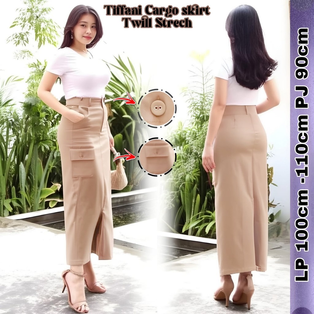 Rok Cargo wanita panjang katun twill Premium Kekinian // ROK Wanita Trendy