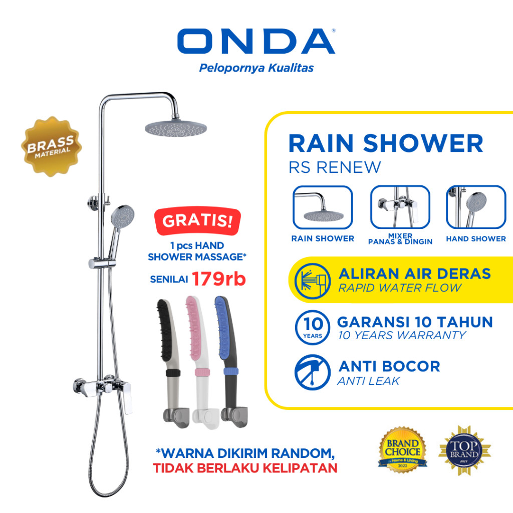 ONDA Rain Shower Set Kamar Mandi 3 in 1 RS RENEW Shower Tiang Komplit Kran Panas Dingin Anti Bocor
