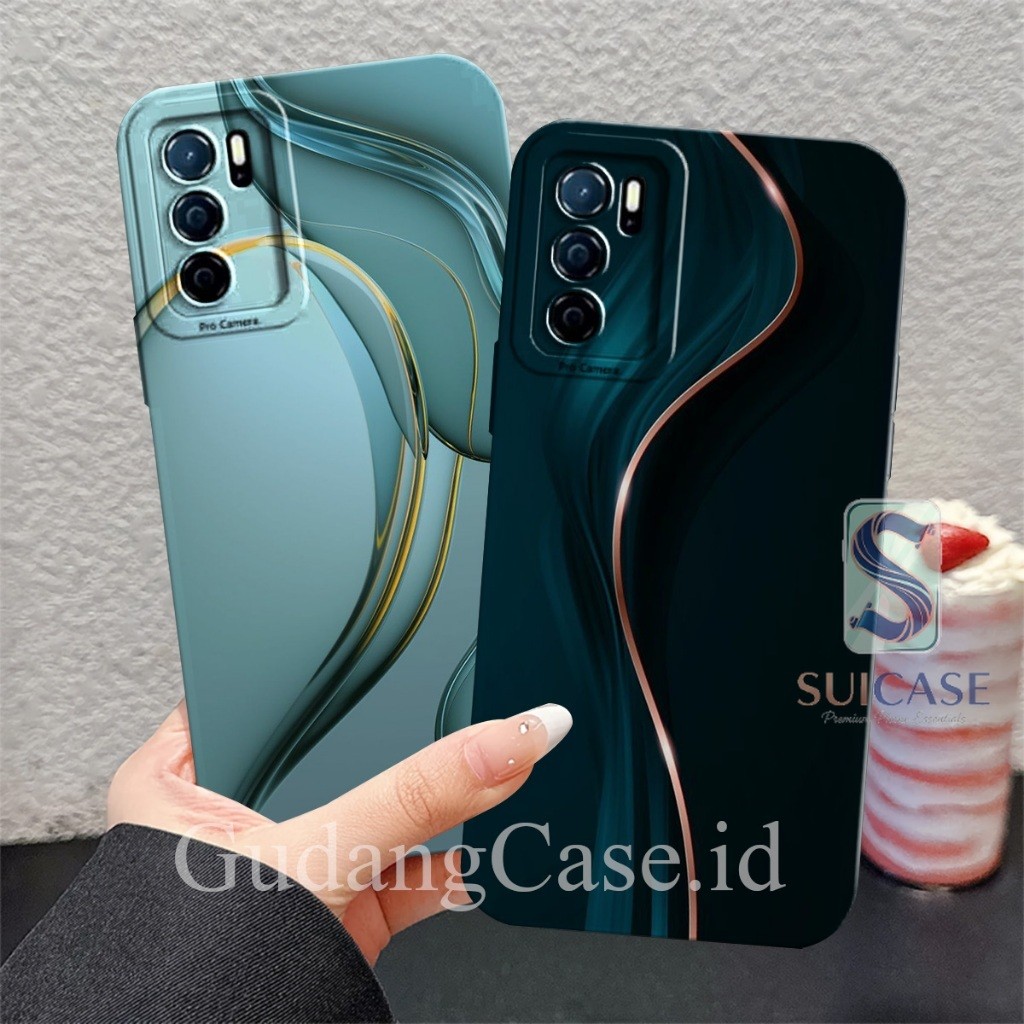 Softcase Hp Oppo A16 / A54s case Pelindung Camera Motif Gelombang Gold