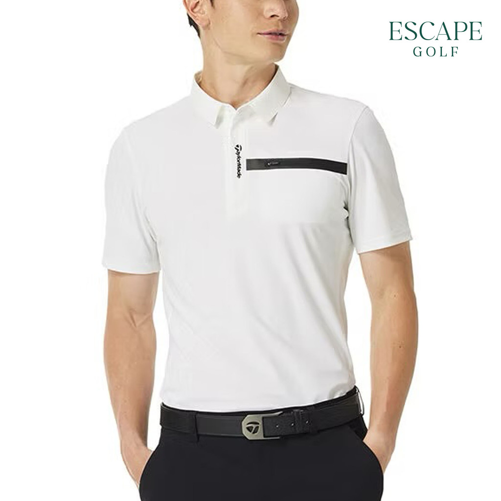 Kaos Polo Pria Olahraga Golf | TaylorMade FW25 Edged Block Men’s Golf Polo Shirts - White