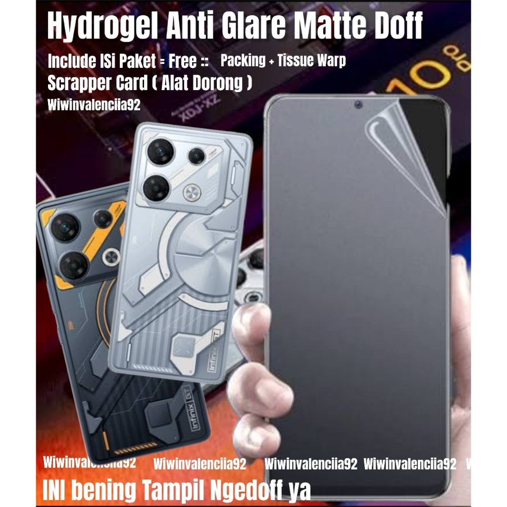 2024 HYDROGEL MATTE Front/Back INFINIX GT 20PRO 10PRO / Note 40 30 30PRO 12 2023 12 VIP, 12 G96, 202
